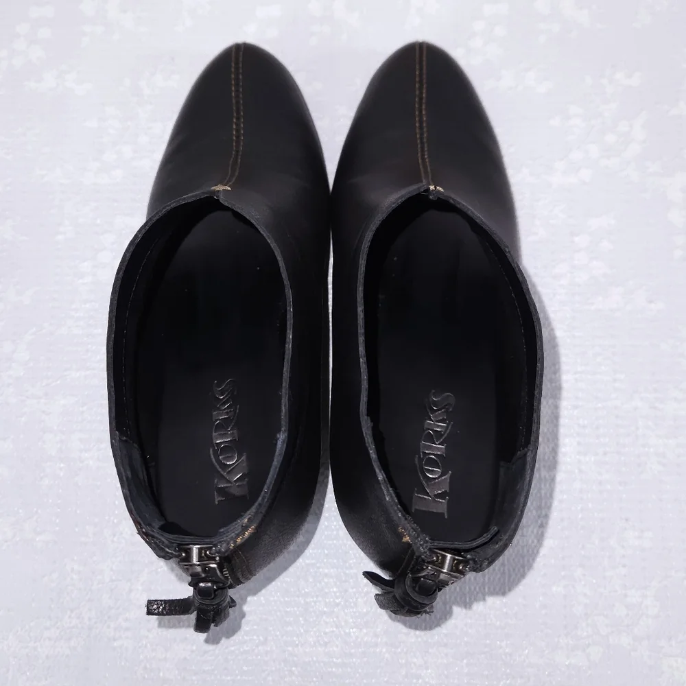 New! Kork-Ease Haldor Wedge Heeled Bootie US 8 Black Leather Ankle Boots KORKS - Picture 8 of 10